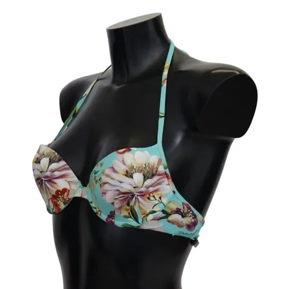 Dolce & Gabbana Mint Green Floral Print Beachwear Bikini Tops - Picture 4 of 4
